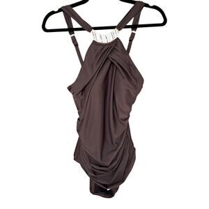 Women's Miraclesuit Brown Mother of Pearl Inlay Halter Dress Size 12